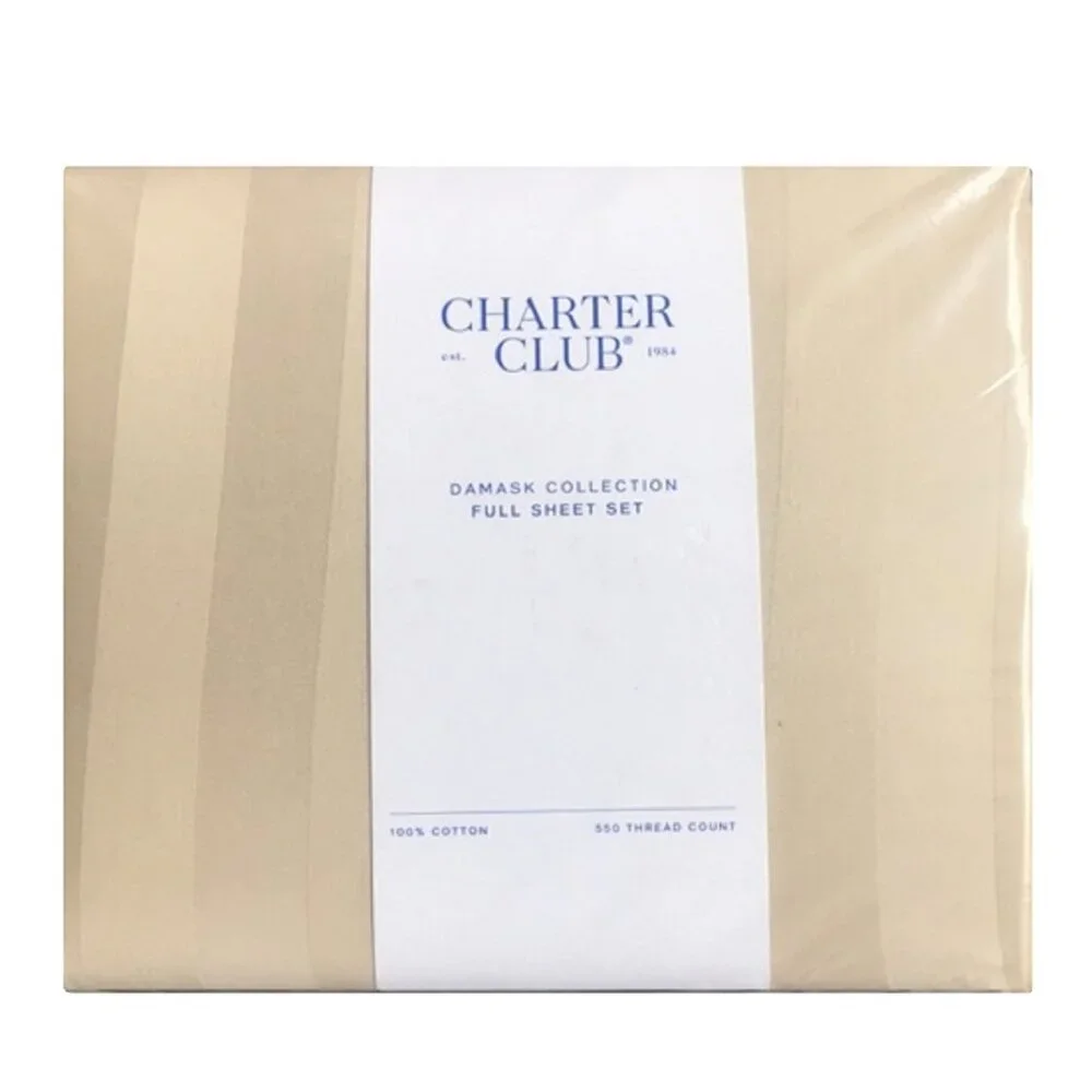 brand new 4-piece STRIPE Charter Club Damask 550 TC 100% Cotton FULL Sheet Set